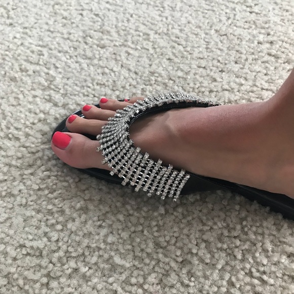 Fancy Black Flip Flops with Jewel Bands - Picture 6 of 6